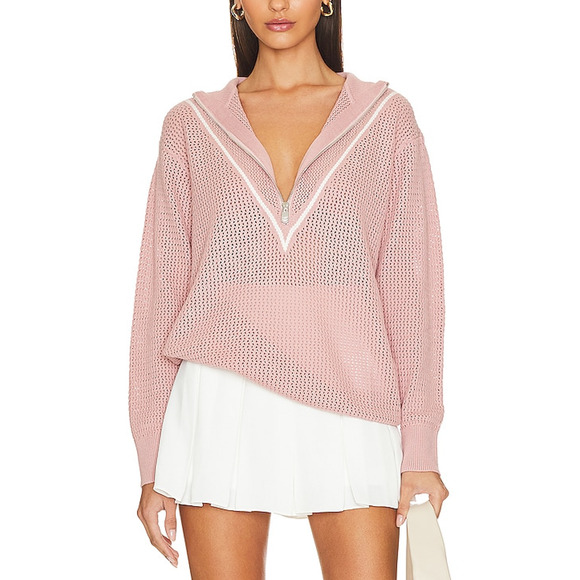 Varley 'Calva' Pink Cotton Knit Half Zip Sweater Size S - Picture 1 of 7